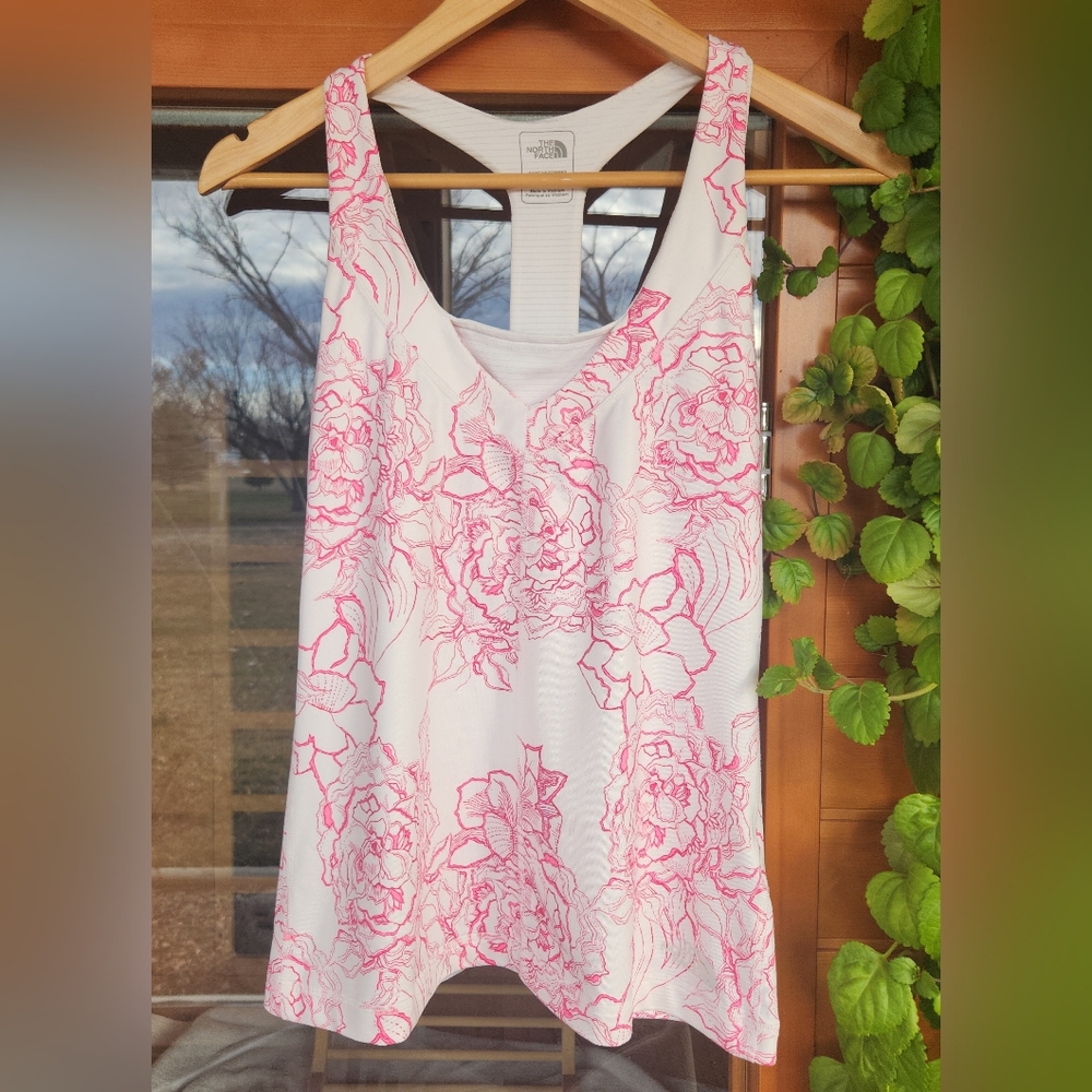 The North Face Floral Racerback Athletic Tank | Built In Bra Tennis Pickleball M - Picture 2 of 8